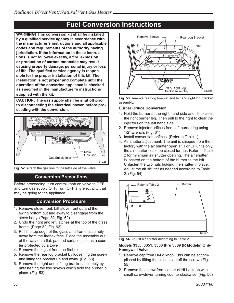 Fuel conversion instructions, Radiance direct vent/natural vent gas heater, Conversion precautions | Conversion procedure | Vermont Casting 3390  EN User Manual | Page 30 / 44