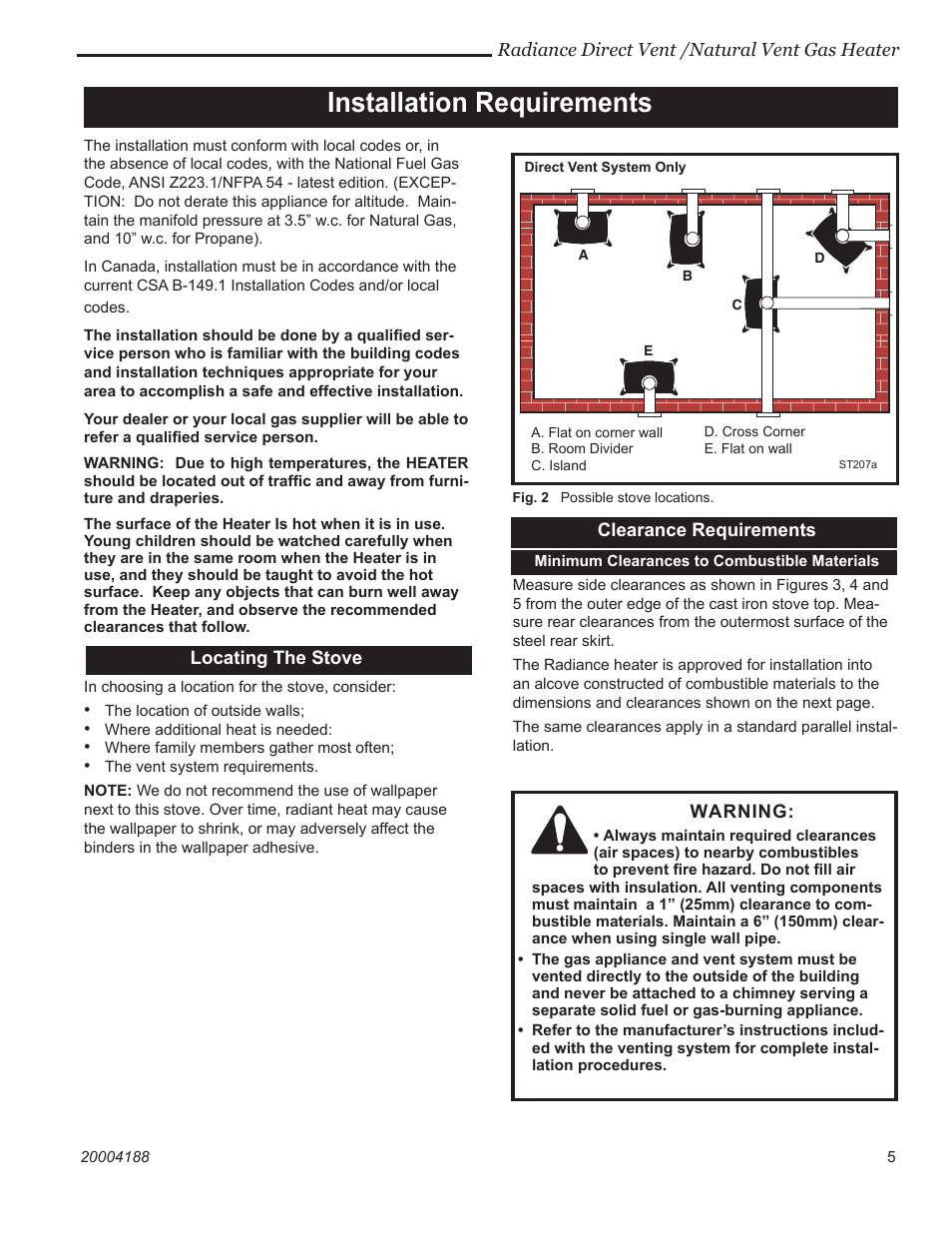 Installation requirements | Vermont Casting 3390  EN User Manual | Page 5 / 44