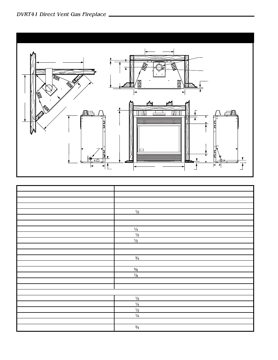 Fireplace dimensions (installed as top vent), Dvrt41 direct vent gas fireplace | Vermont Casting DVRT41 User Manual | Page 4 / 48