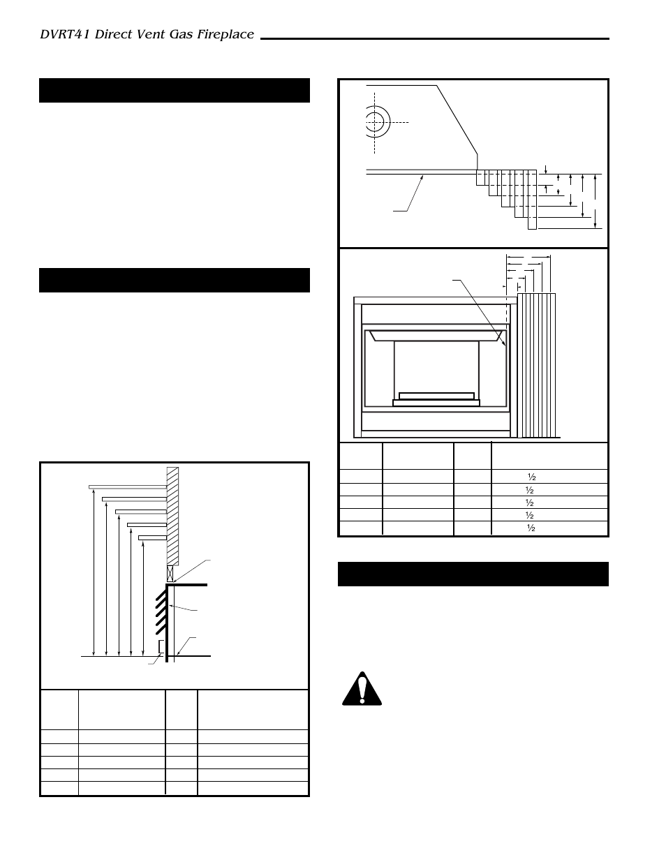 Dvrt41 direct vent gas fireplace, Mantels, Clearance to combustibles | Hearth, Mantel chart | Vermont Casting DVRT41 User Manual | Page 6 / 48