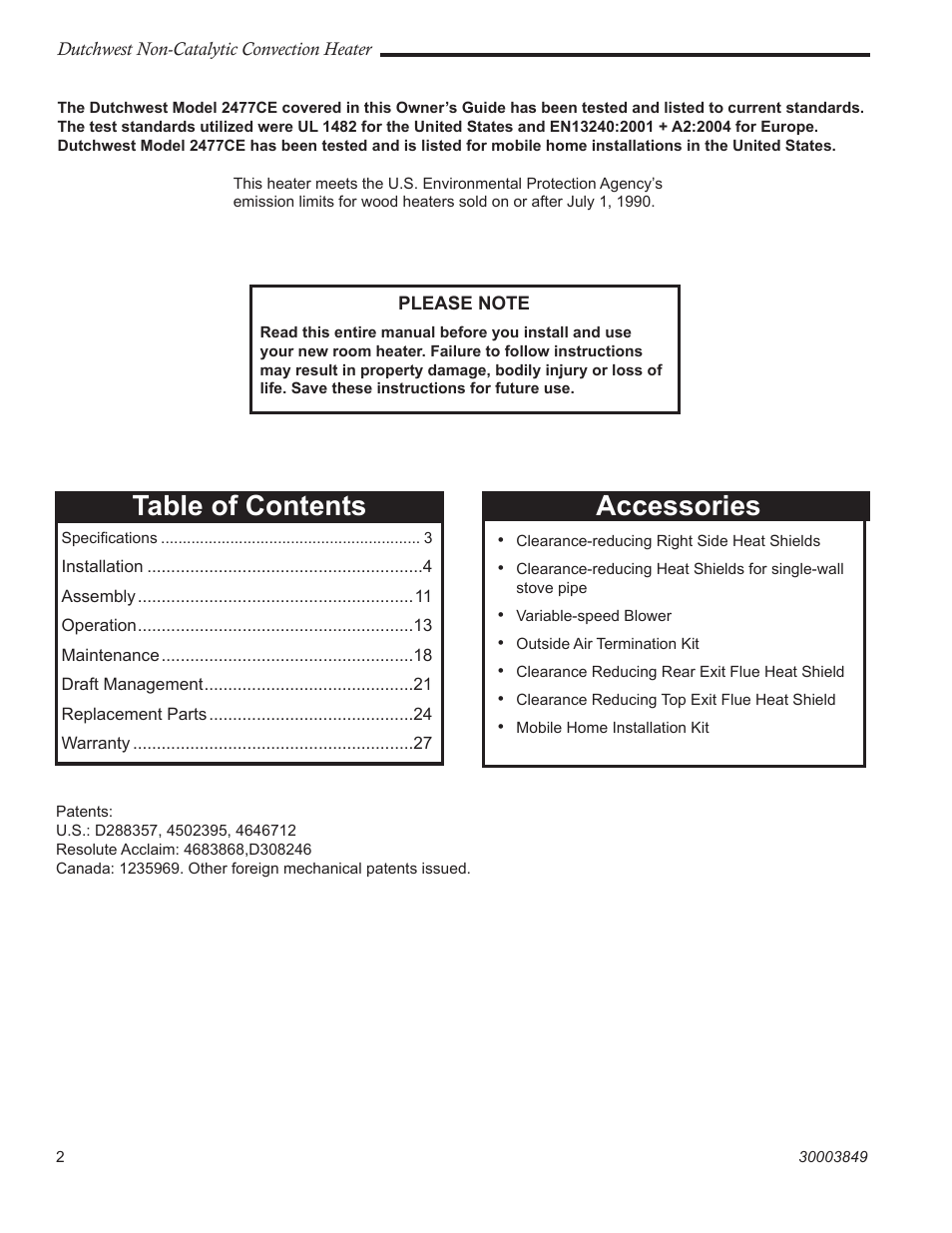 Vermont Casting Non-Catalytic Convection Heater 2477CE User Manual | Page 2 / 28