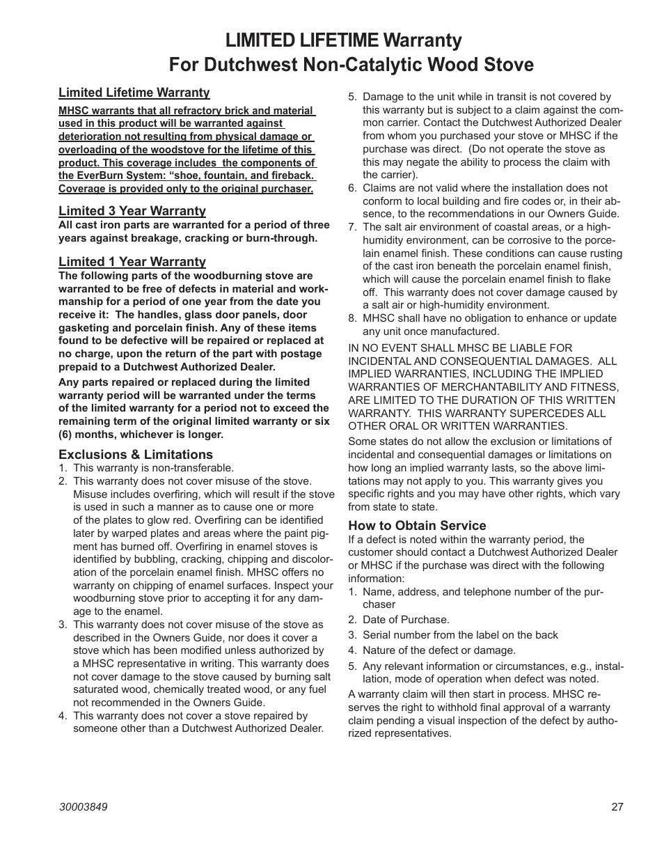 Vermont Casting Non-Catalytic Convection Heater 2477CE User Manual | Page 27 / 28