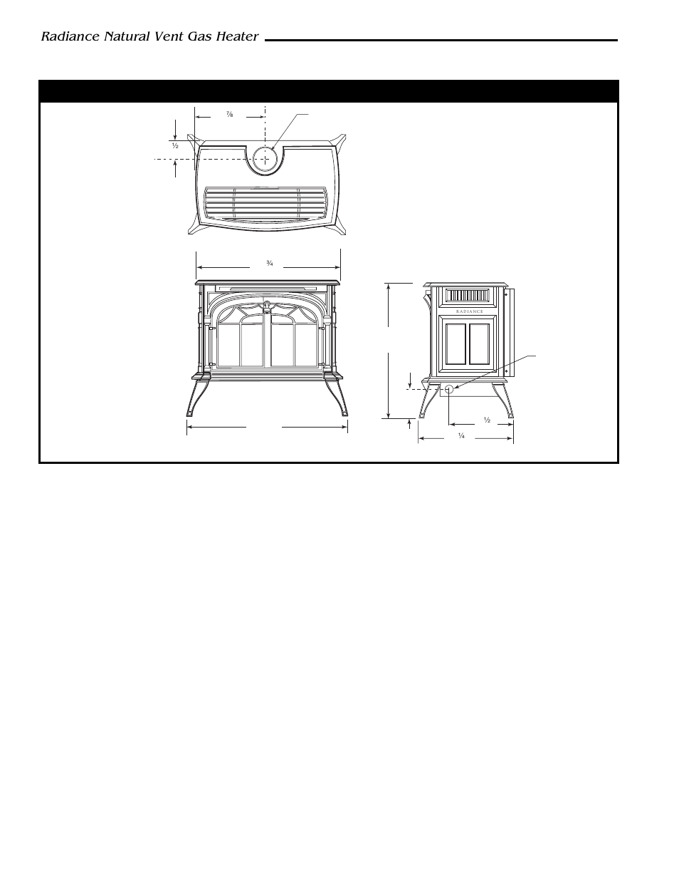 Radiance natural vent gas heater, Stove dimensions | Vermont Casting 3349 User Manual | Page 4 / 32