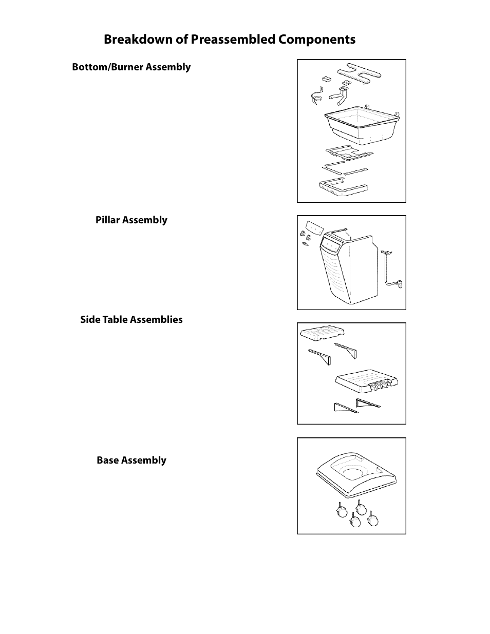 Breakdown of preassembled components, Base assembly | Vermont Casting A052041 User Manual | Page 24 / 24