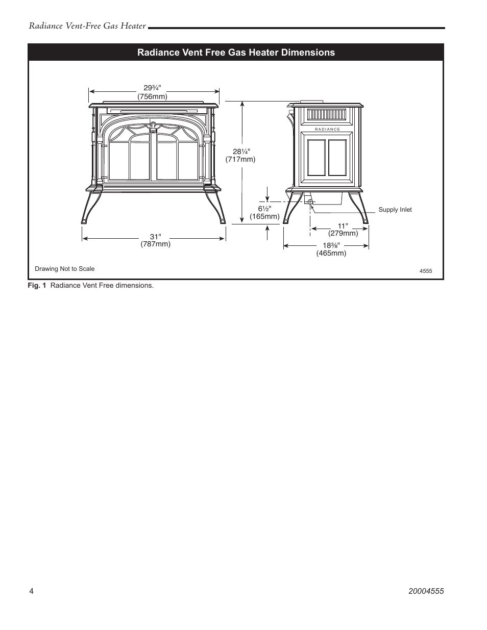 Radiance vent-free gas heater, Radiance vent free gas heater dimensions | Vermont Casting thru 3379 User Manual | Page 4 / 28