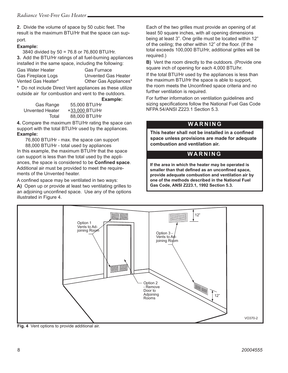 Radiance vent-free gas heater | Vermont Casting thru 3379 User Manual | Page 8 / 28