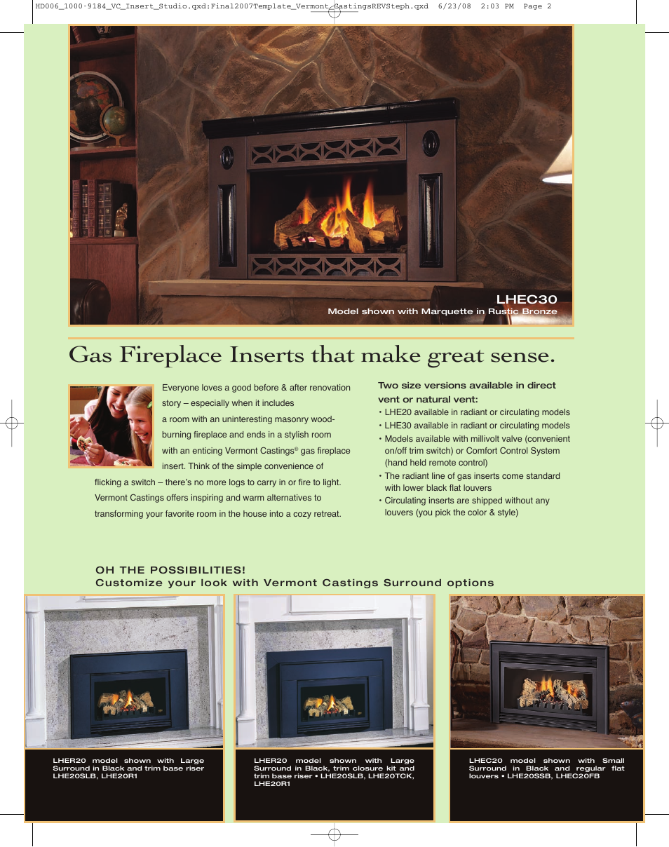 Gas fireplace inserts that make great sense, Lhec30 | Vermont Casting Insert Studio LHEC30 User Manual | Page 2 / 8