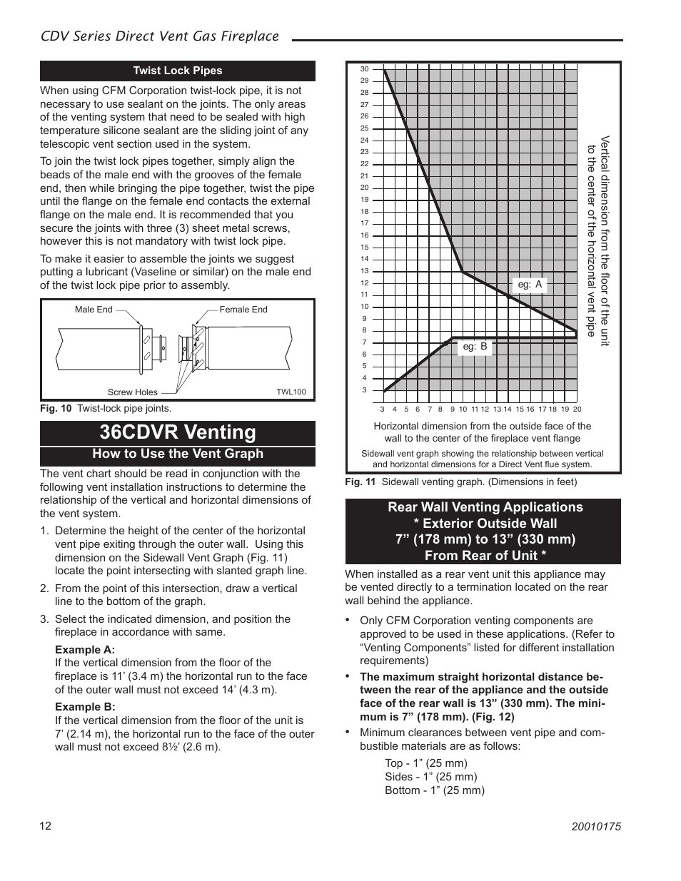 36cdvr venting, Cdv series direct vent gas fireplace, How to use the vent graph | Vermont Casting 36CDVRRN User Manual | Page 12 / 40