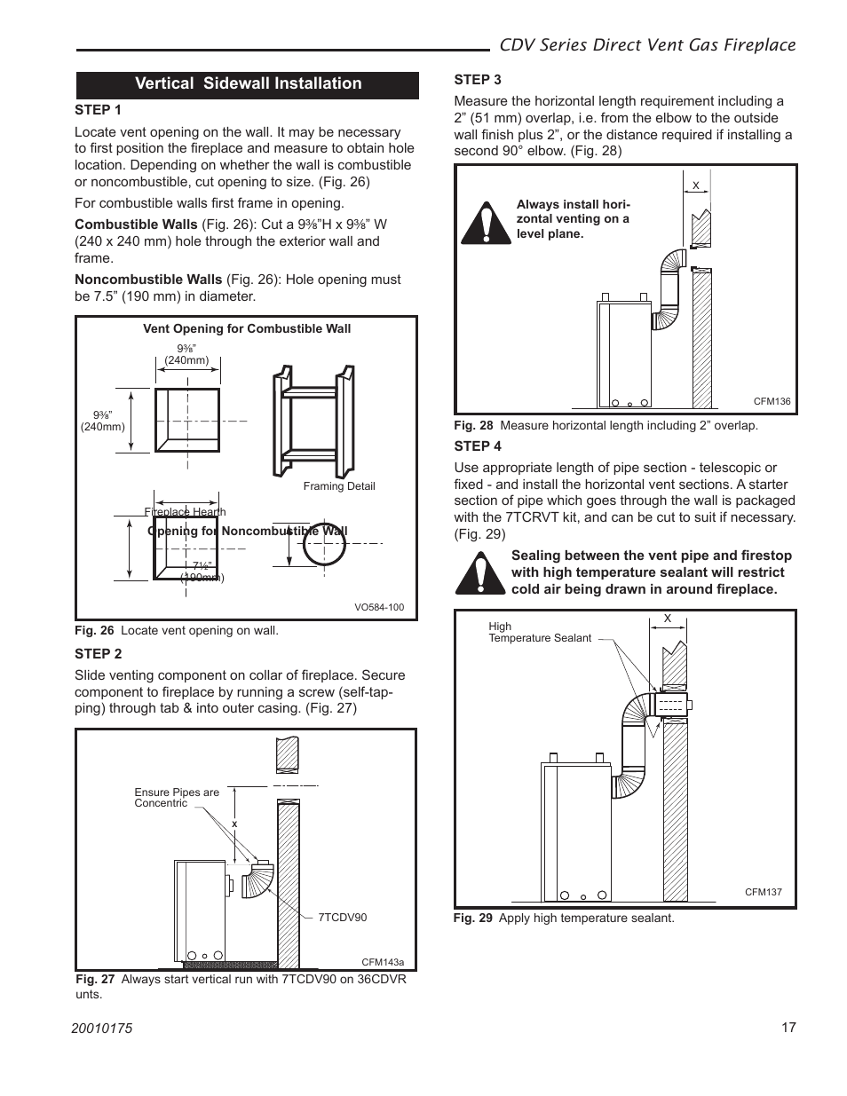 Cdv series direct vent gas fireplace, Vertical sidewall installation | Vermont Casting 36CDVRRN User Manual | Page 17 / 40