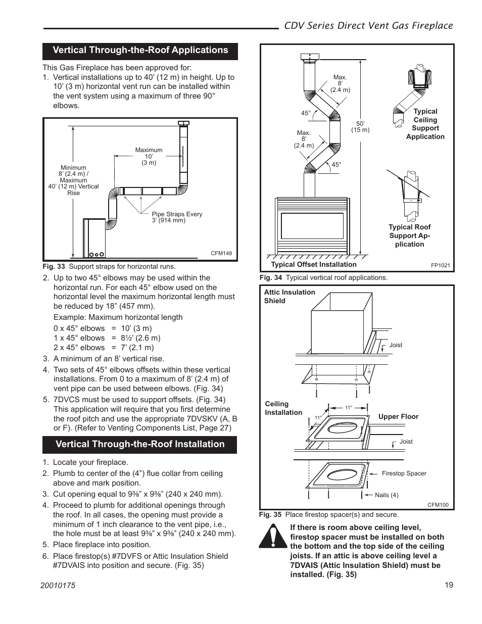 Cdv series direct vent gas fireplace, Vertical through-the-roof applications, Vertical through-the-roof installation | Vermont Casting 36CDVRRN User Manual | Page 19 / 40