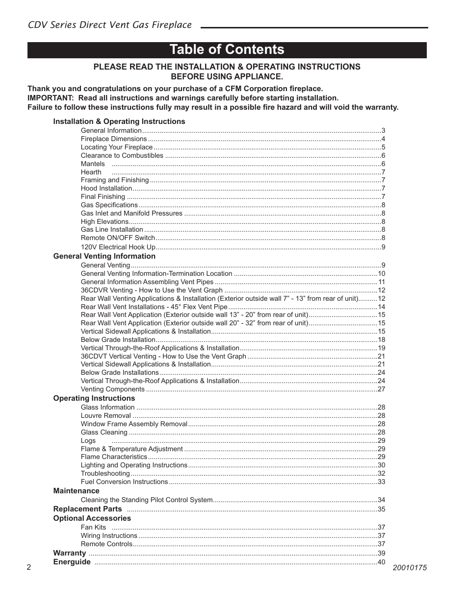 Vermont Casting 36CDVRRN User Manual | Page 2 / 40