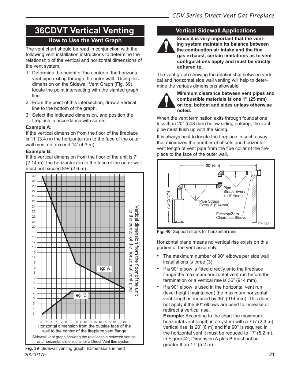 36cdvt vertical venting, Cdv series direct vent gas fireplace, How to use the vent graph | Vertical sidewall applications | Vermont Casting 36CDVRRN User Manual | Page 21 / 40