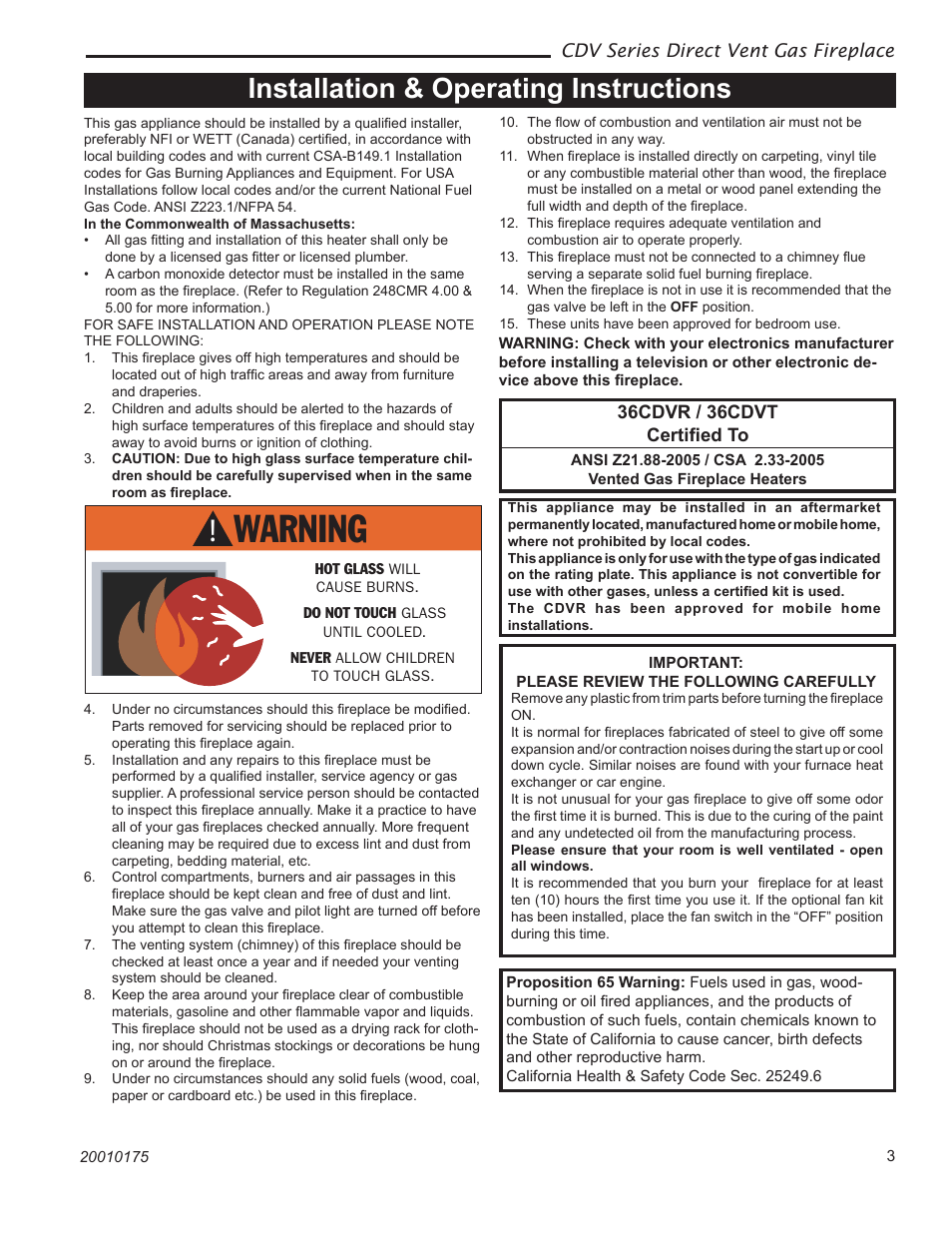 Installation & operating instructions | Vermont Casting 36CDVRRN User Manual | Page 3 / 40