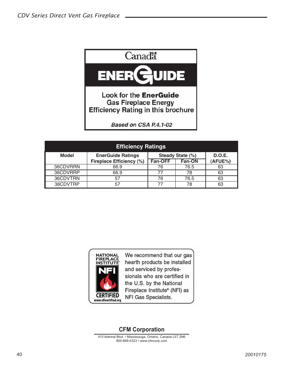 Cfm corporation | Vermont Casting 36CDVRRN User Manual | Page 40 / 40