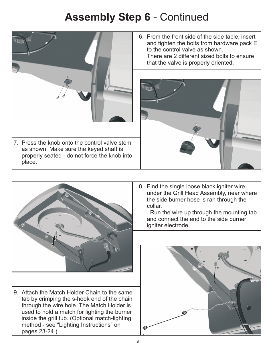 Assembly step 6 - continued | Vermont Casting Gas Grill User Manual | Page 16 / 36