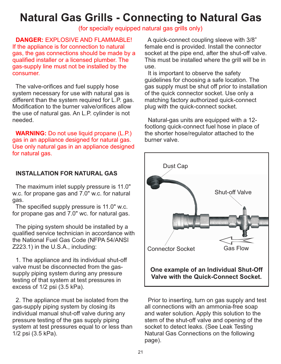 Natural gas grills - connecting to natural gas | Vermont Casting Gas Grill User Manual | Page 21 / 36