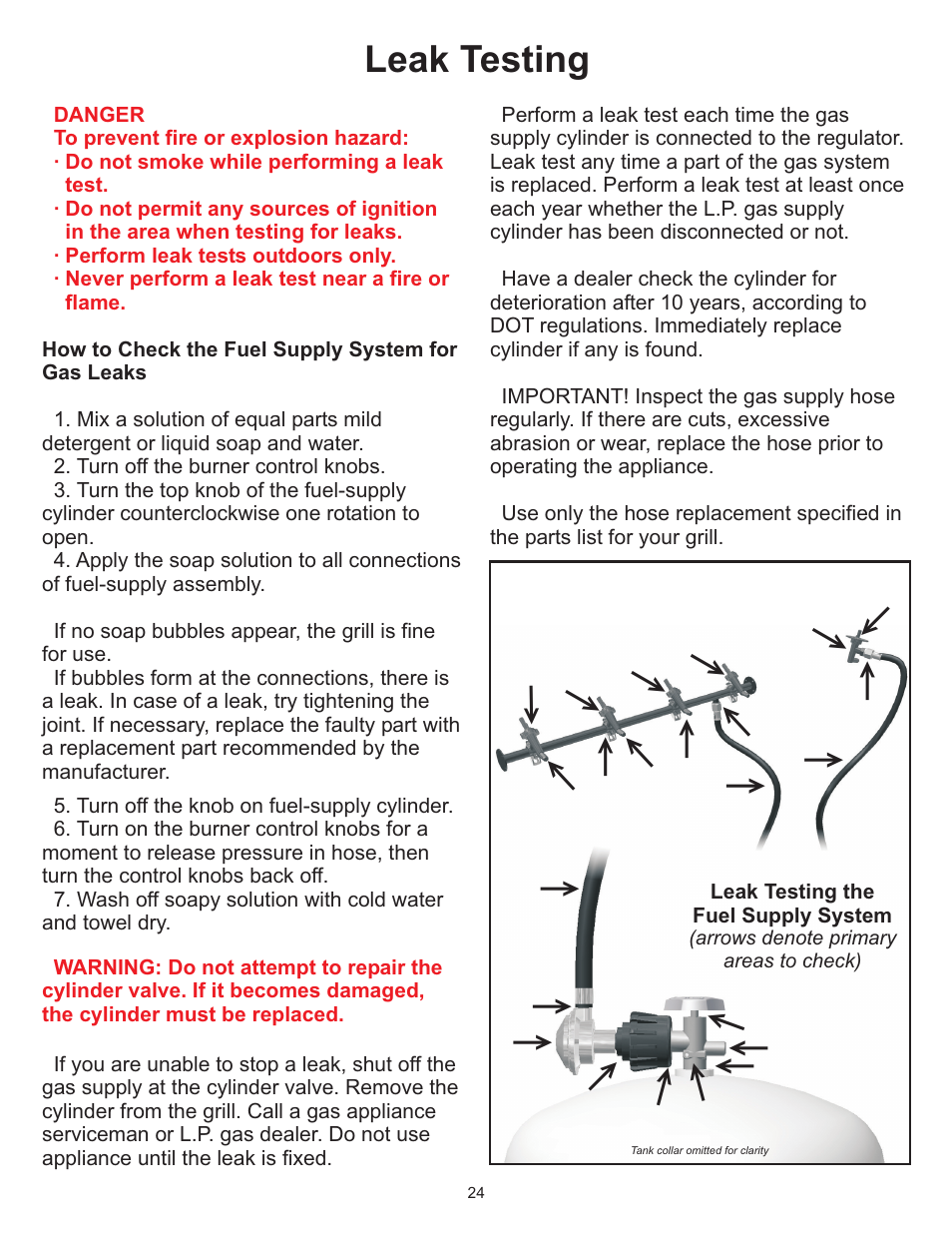 Leak testing | Vermont Casting Gas Grill User Manual | Page 24 / 36