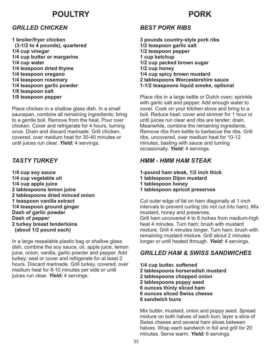 Pork, Poultry | Vermont Casting Gas Grill User Manual | Page 33 / 36
