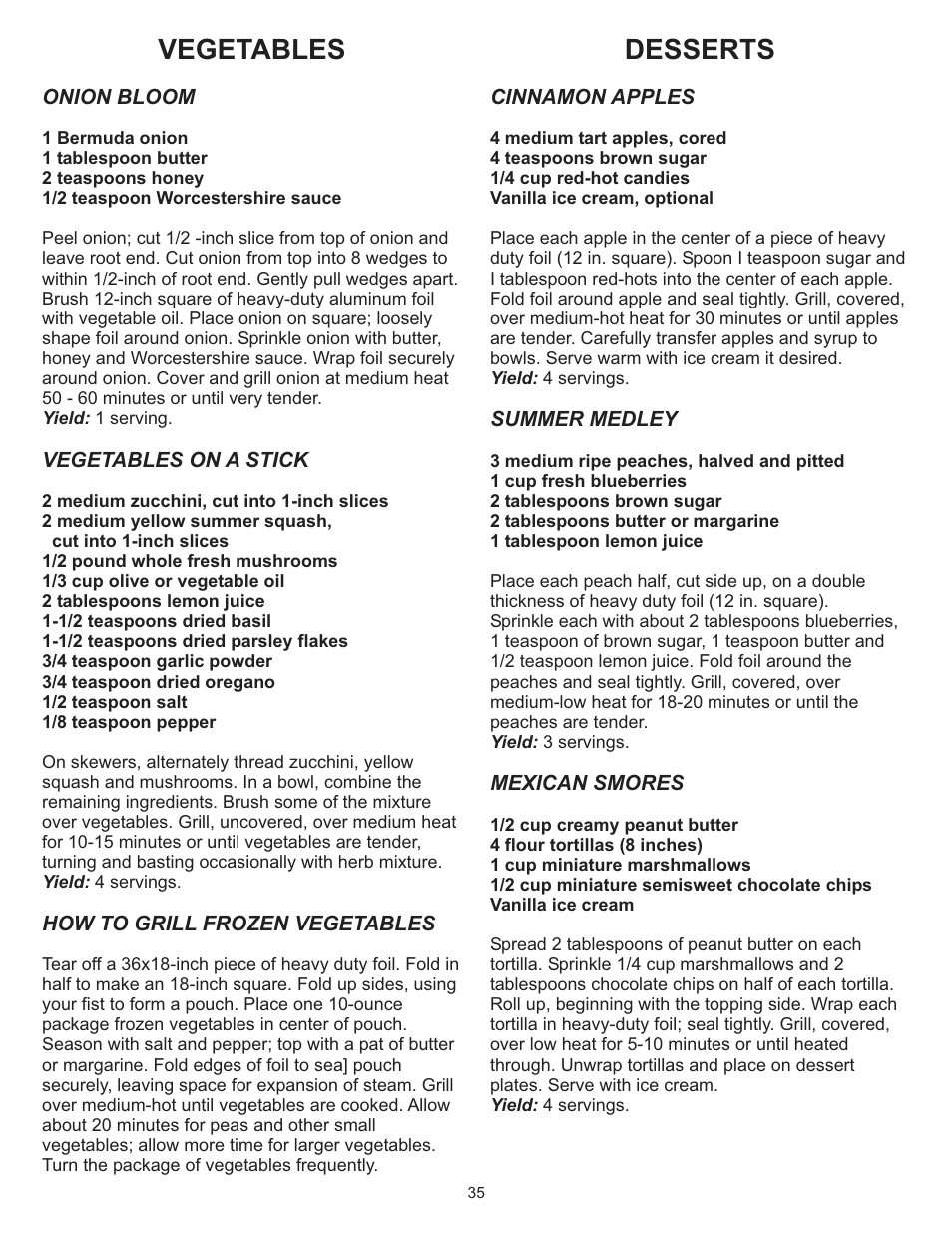 Desserts, Vegetables | Vermont Casting Gas Grill User Manual | Page 35 / 36