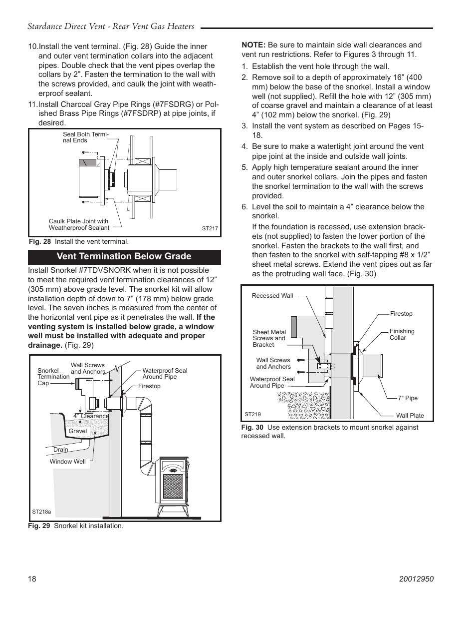 Stardance direct vent - rear vent gas heaters, Vent termination below grade | Vermont Casting SDDVRBS User Manual | Page 18 / 52