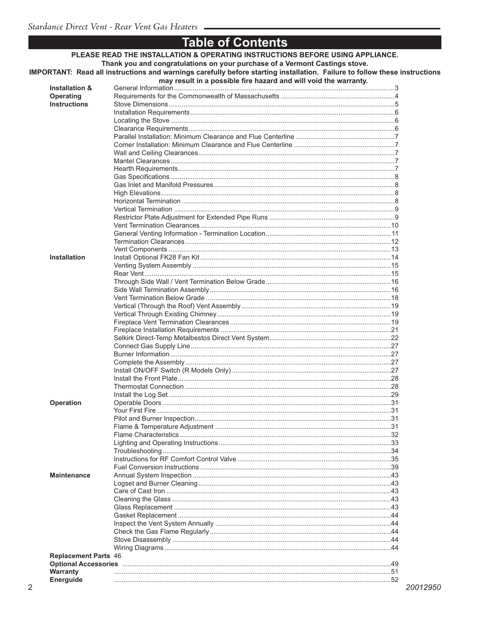 Vermont Casting SDDVRBS User Manual | Page 2 / 52