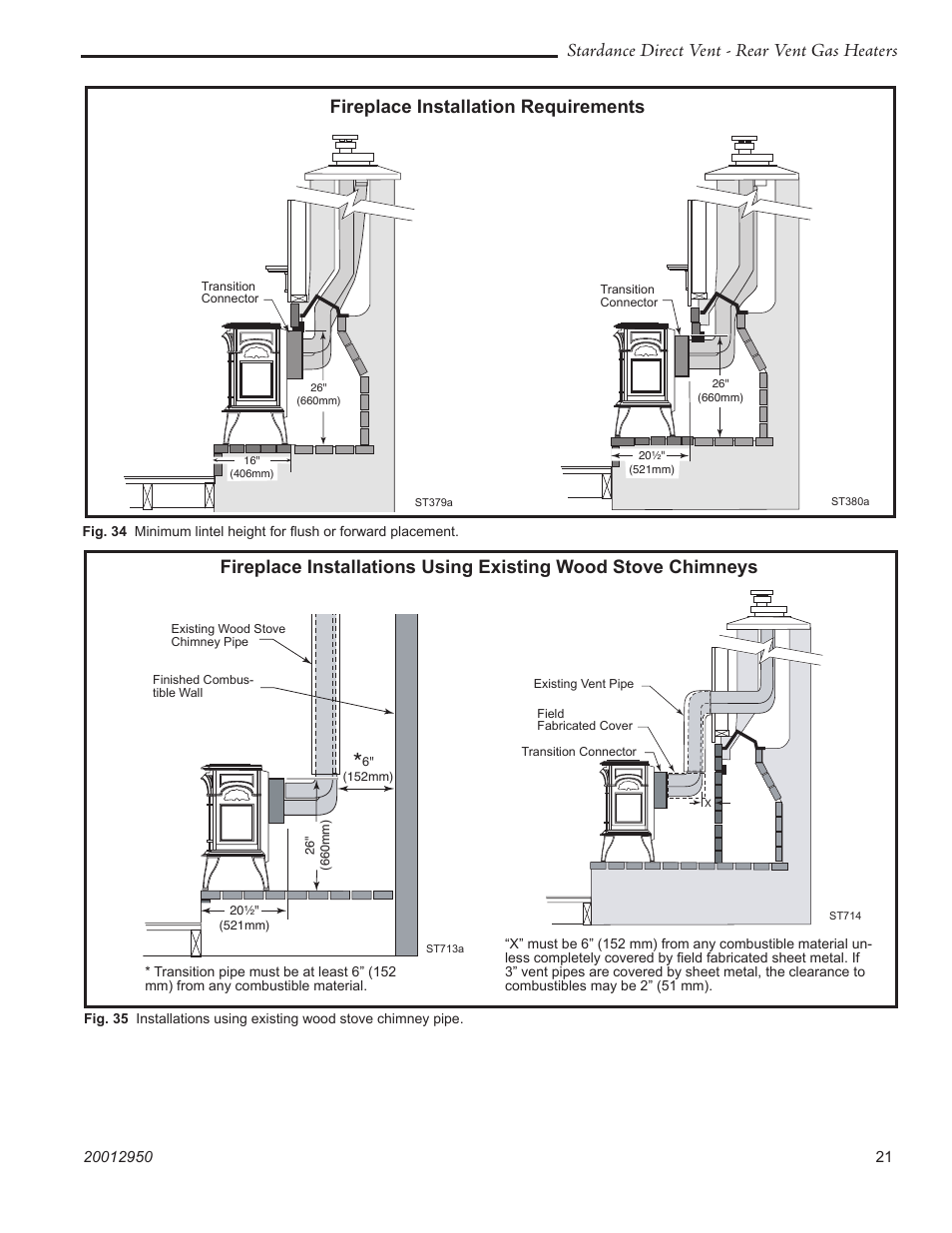 Stardance direct vent - rear vent gas heaters, Fireplace installation requirements | Vermont Casting SDDVRBS User Manual | Page 21 / 52