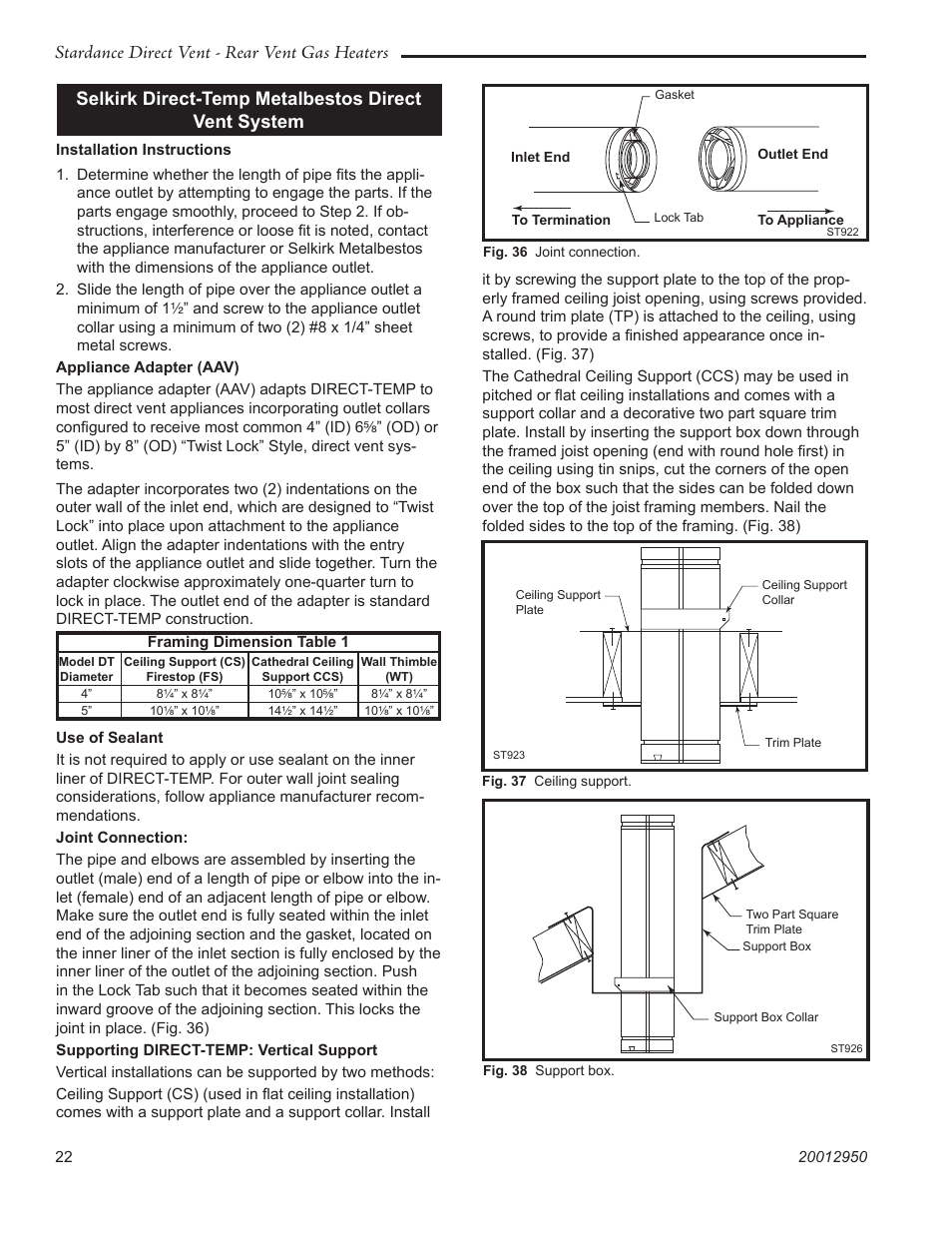 Stardance direct vent - rear vent gas heaters, Selkirk direct-temp metalbestos direct vent system | Vermont Casting SDDVRBS User Manual | Page 22 / 52