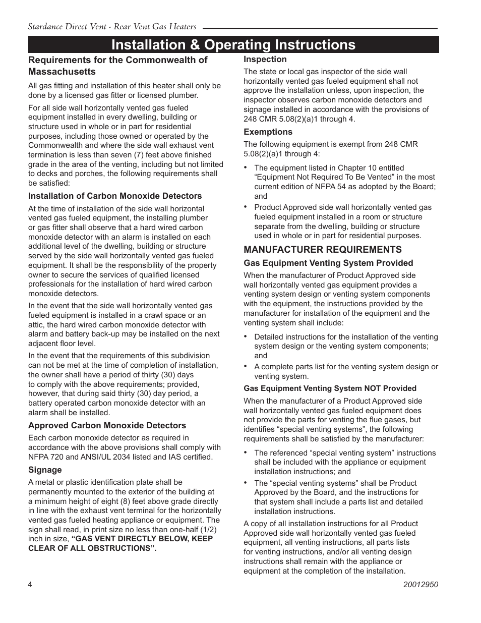 Installation & operating instructions | Vermont Casting SDDVRBS User Manual | Page 4 / 52