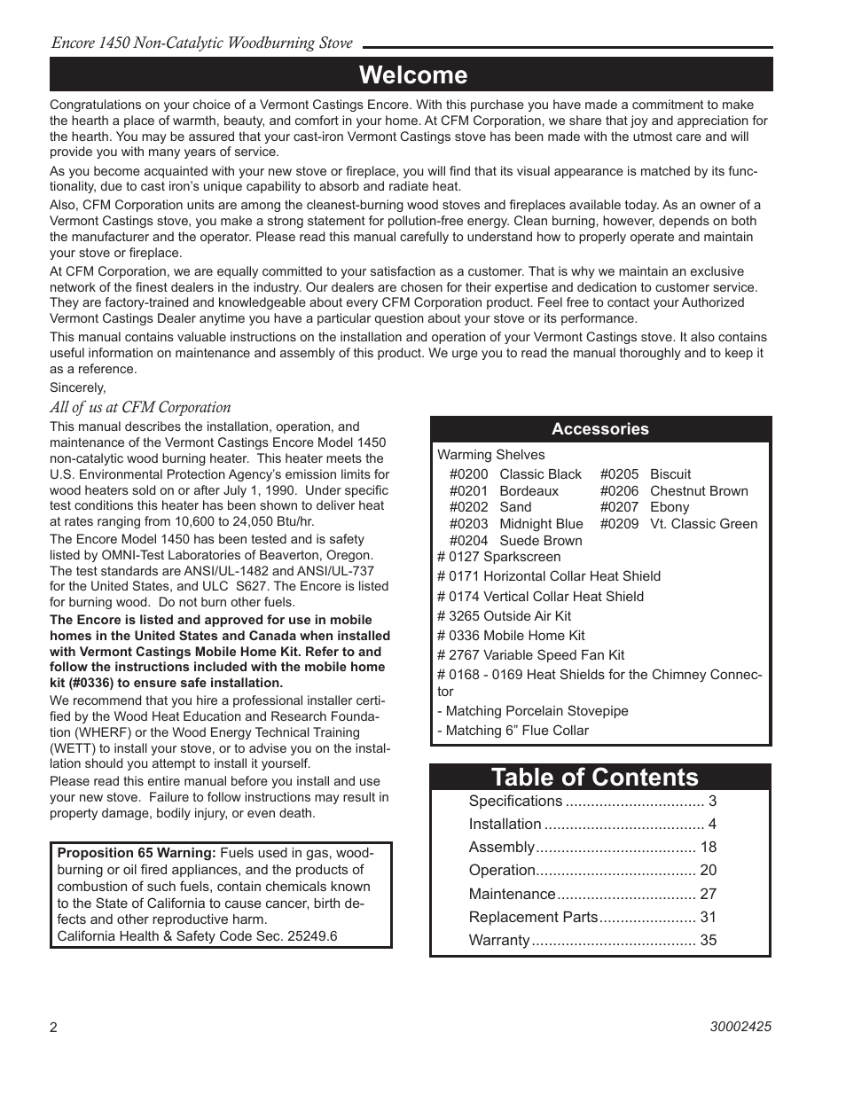 Vermont Casting Encore NC 1450 User Manual | Page 2 / 36