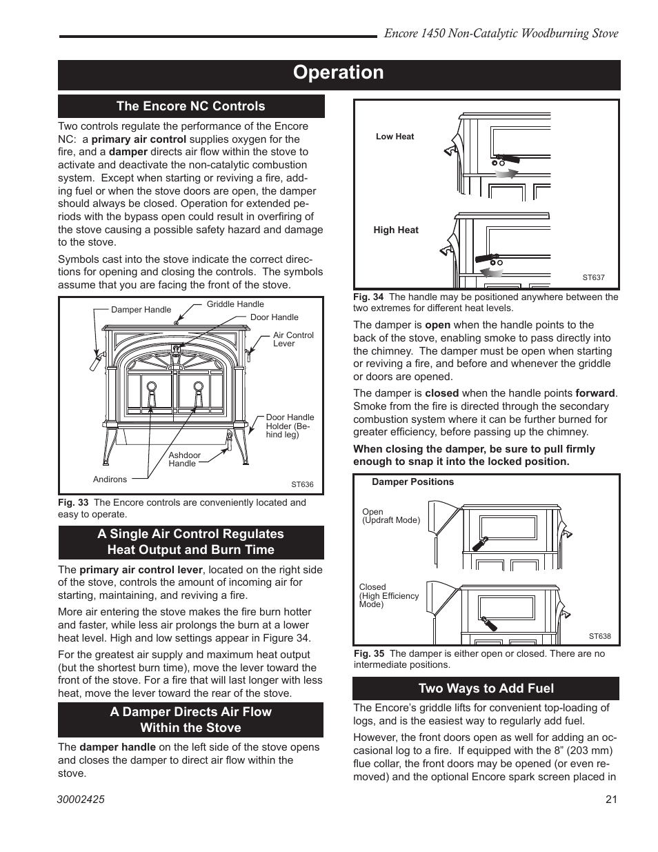 Operation | Vermont Casting Encore NC 1450 User Manual | Page 21 / 36