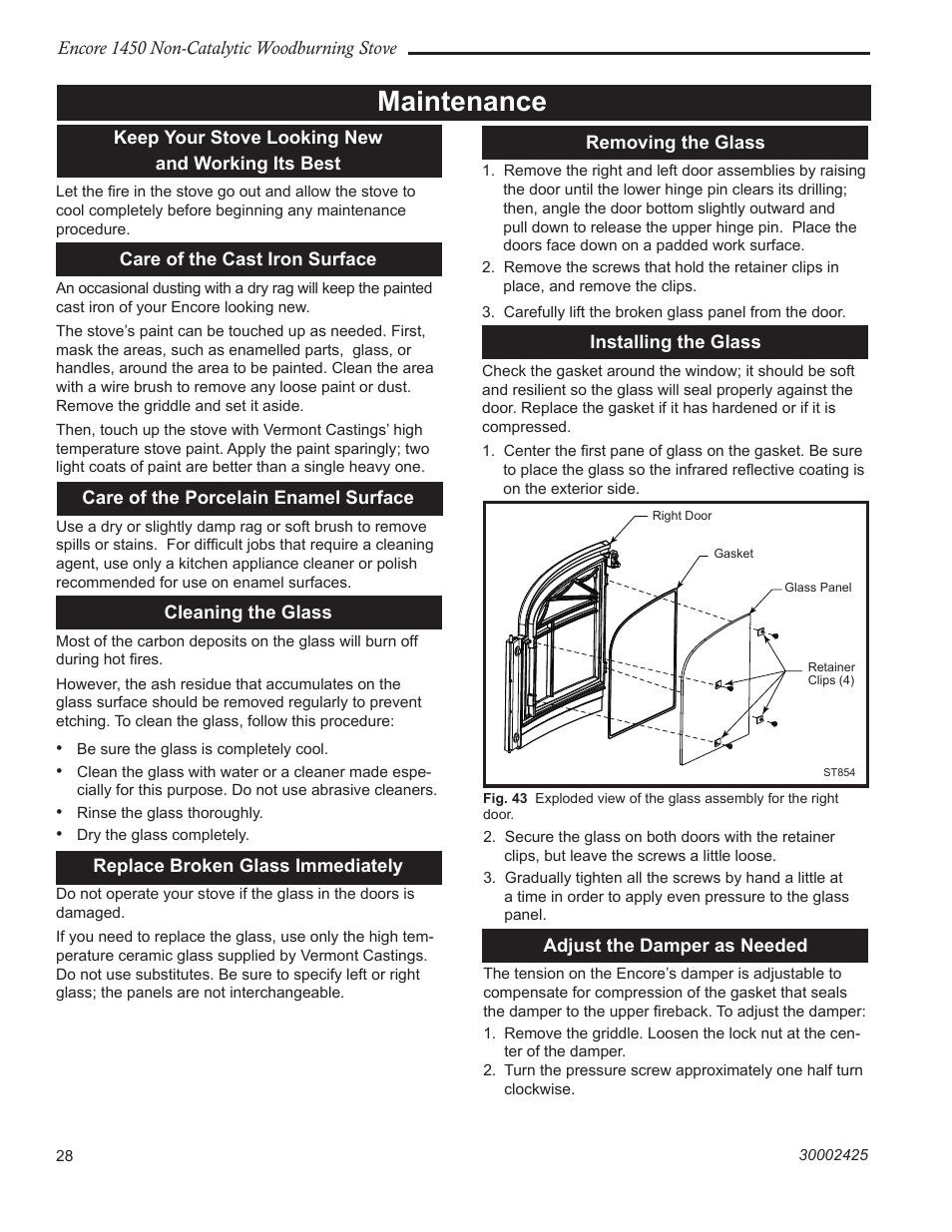 Maintenance | Vermont Casting Encore NC 1450 User Manual | Page 28 / 36