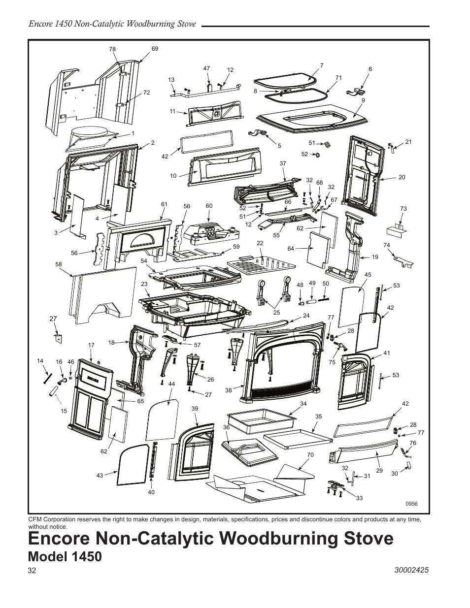 Encore non-catalytic woodburning stove, Model 1450, Encore 1450 non-catalytic woodburning stove | Vermont Casting Encore NC 1450 User Manual | Page 32 / 36
