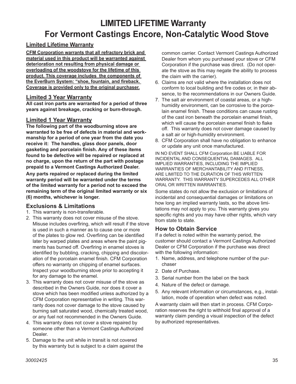 Vermont Casting Encore NC 1450 User Manual | Page 35 / 36