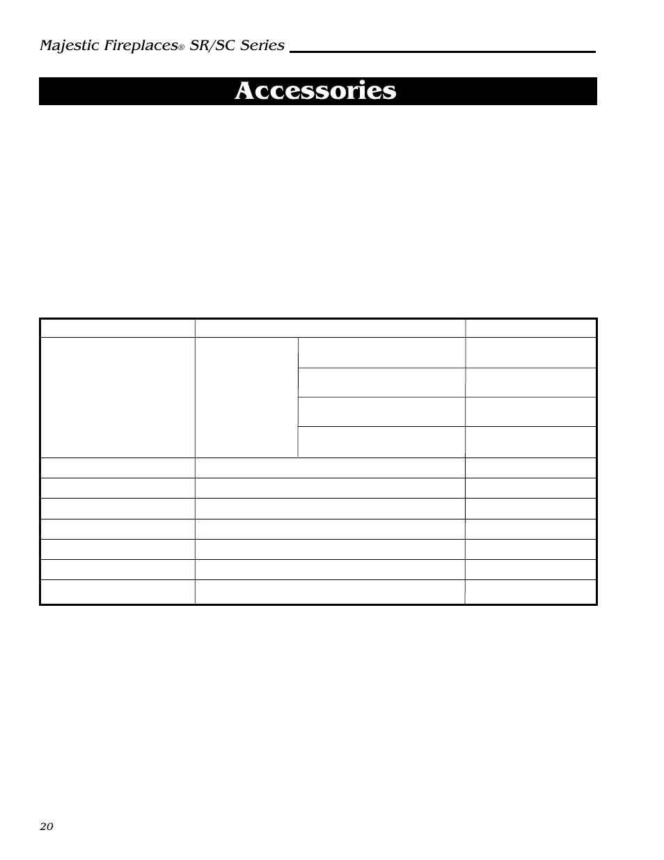 Accessories, Majestic fireplaces, Sr/sc series | Vermont Casting SC36 User Manual | Page 20 / 24