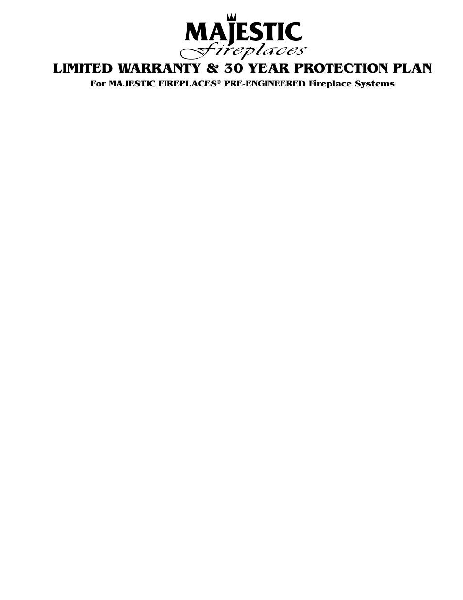 Limited warranty & 30 year protection plan, Majestic fireplaces, Sr/sc series | For majestic fireplaces, Pre-engineered fireplace systems | Vermont Casting SC36 User Manual | Page 23 / 24