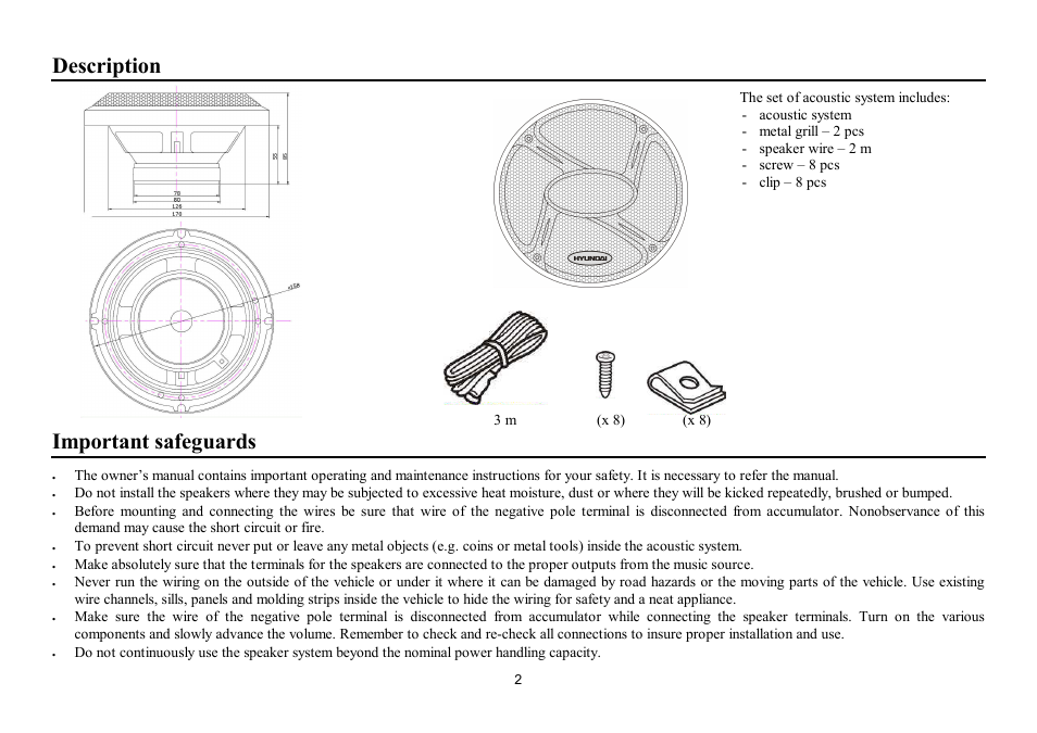 Description, Important safeguards | Hyundai H-CSA604 User Manual | Page 2 / 11