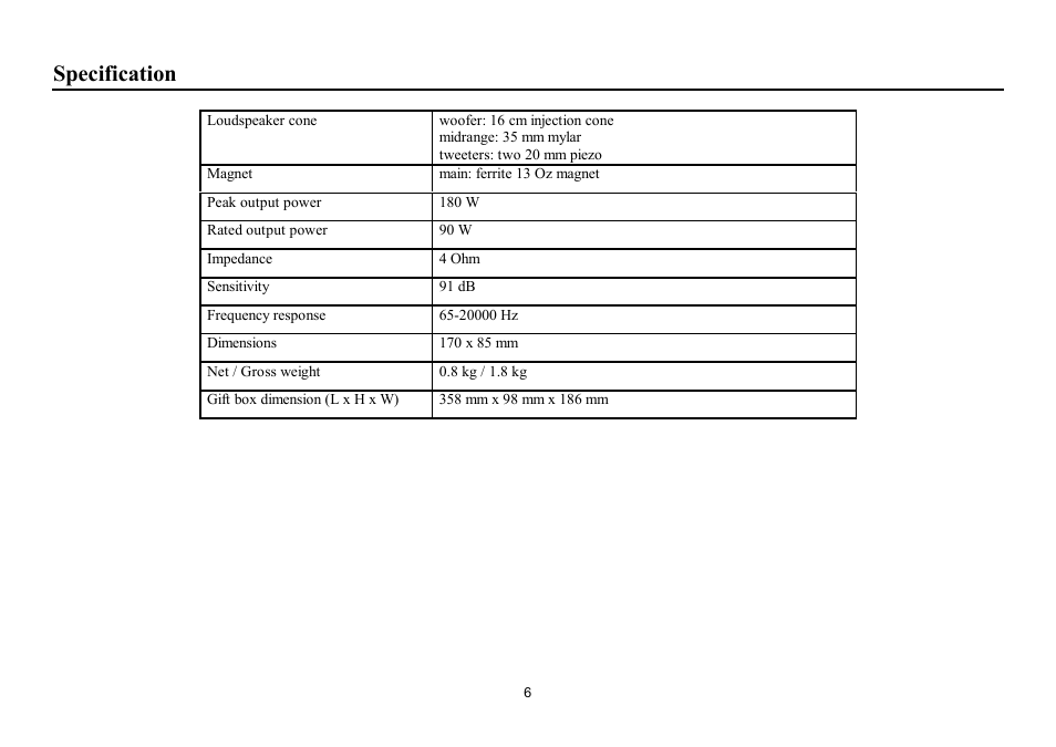 Specification | Hyundai H-CSA604 User Manual | Page 6 / 11