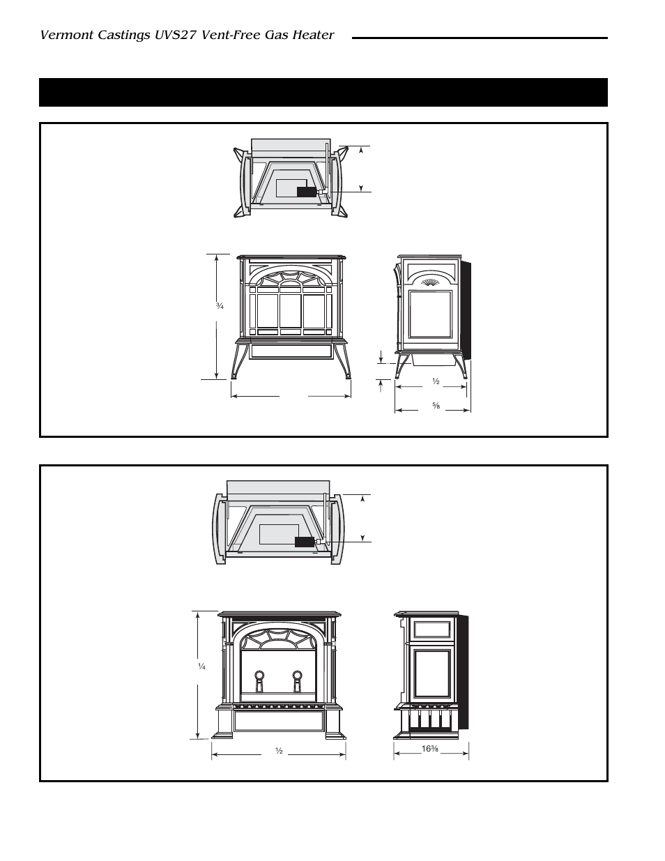 Shell dimensions, Vermont castings uvs27 vent-free gas heater | Vermont Casting 3033 User Manual | Page 4 / 26