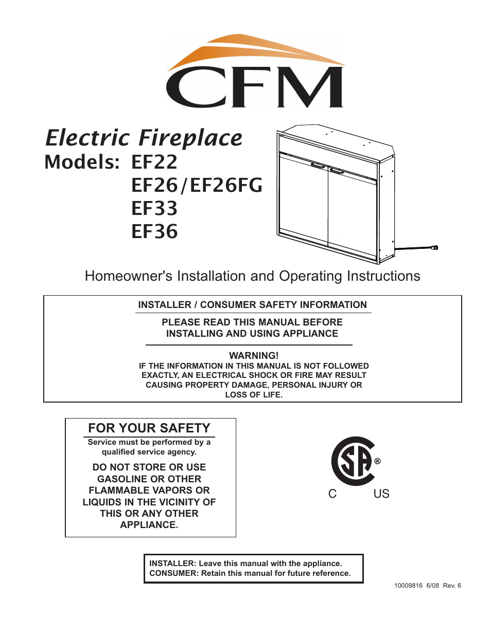 Vermont Casting EF26FG User Manual | 16 pages