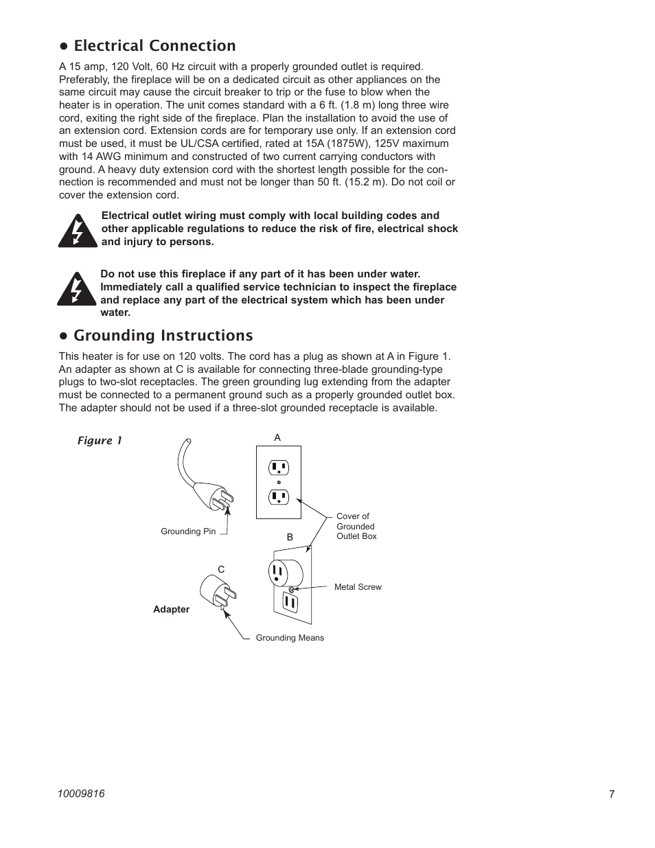 Electrical connection, Grounding instructions | Vermont Casting EF26FG User Manual | Page 7 / 16