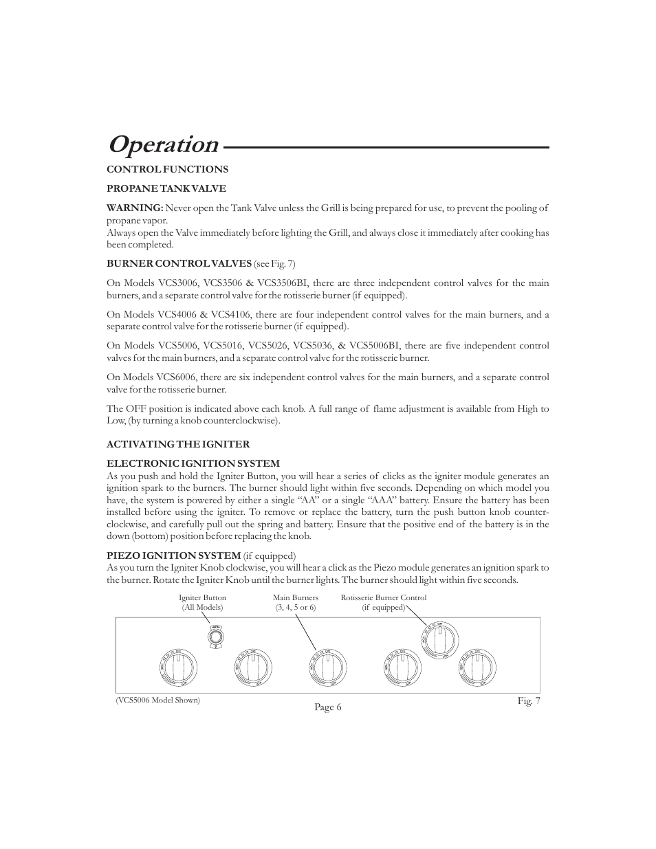Operation | Vermont Casting VCS5016 User Manual | Page 12 / 30