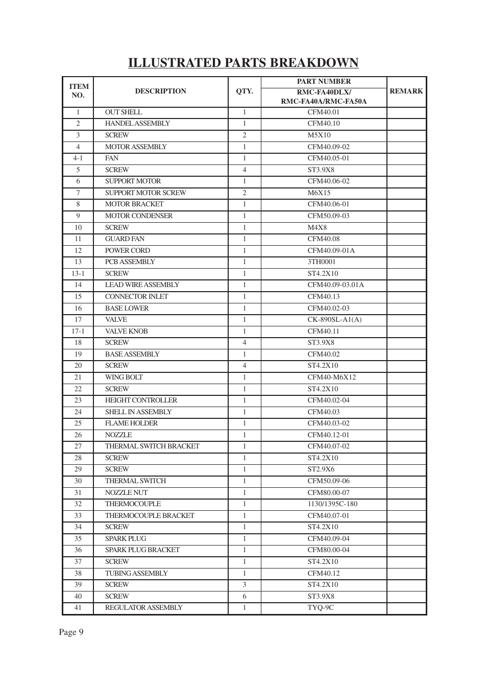 Illustrated parts breakdown | Vermont Casting ANSI Z83.7-2000 User Manual | Page 10 / 14