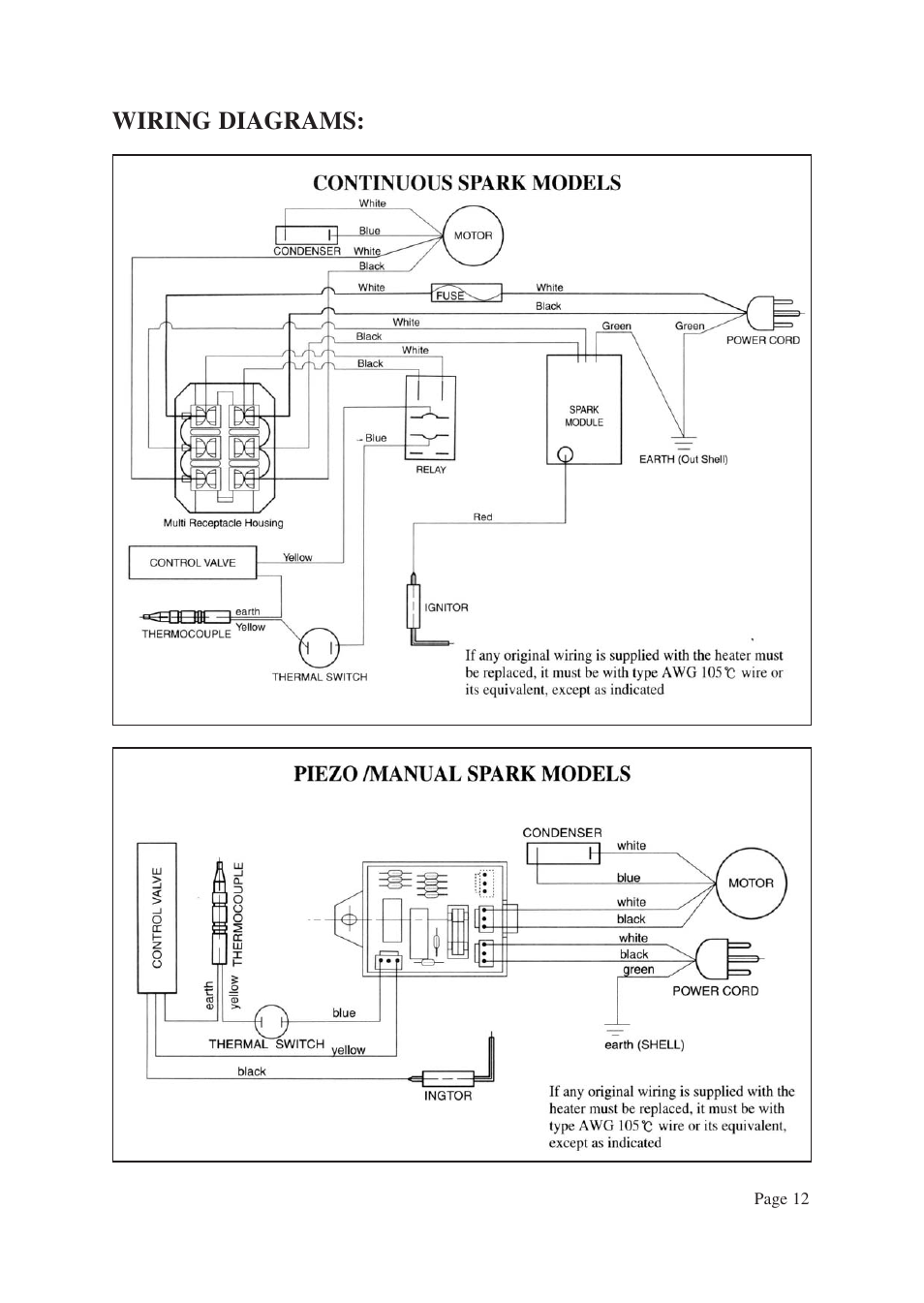 Wiring diagrams | Vermont Casting ANSI Z83.7-2000 User Manual | Page 13 / 14