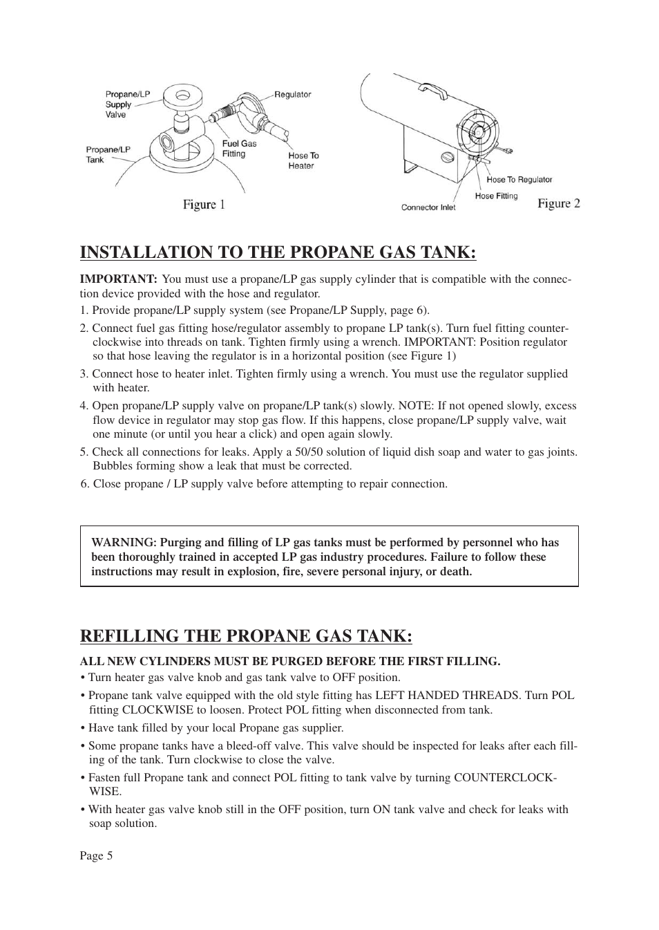 Installation to the propane gas tank, Refilling the propane gas tank | Vermont Casting ANSI Z83.7-2000 User Manual | Page 6 / 14