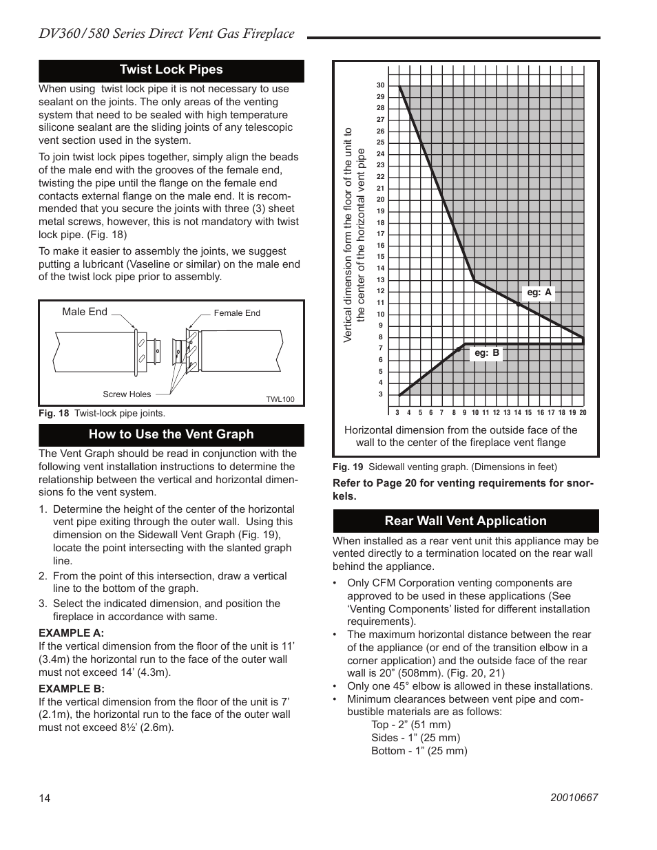 Twist lock pipes, How to use the vent graph, Rear wall vent application | Vermont Casting DV580 User Manual | Page 14 / 56