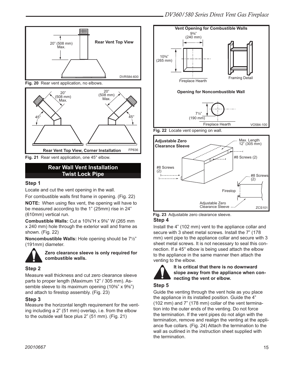 Rear wall vent installation twist lock pipe | Vermont Casting DV580 User Manual | Page 15 / 56