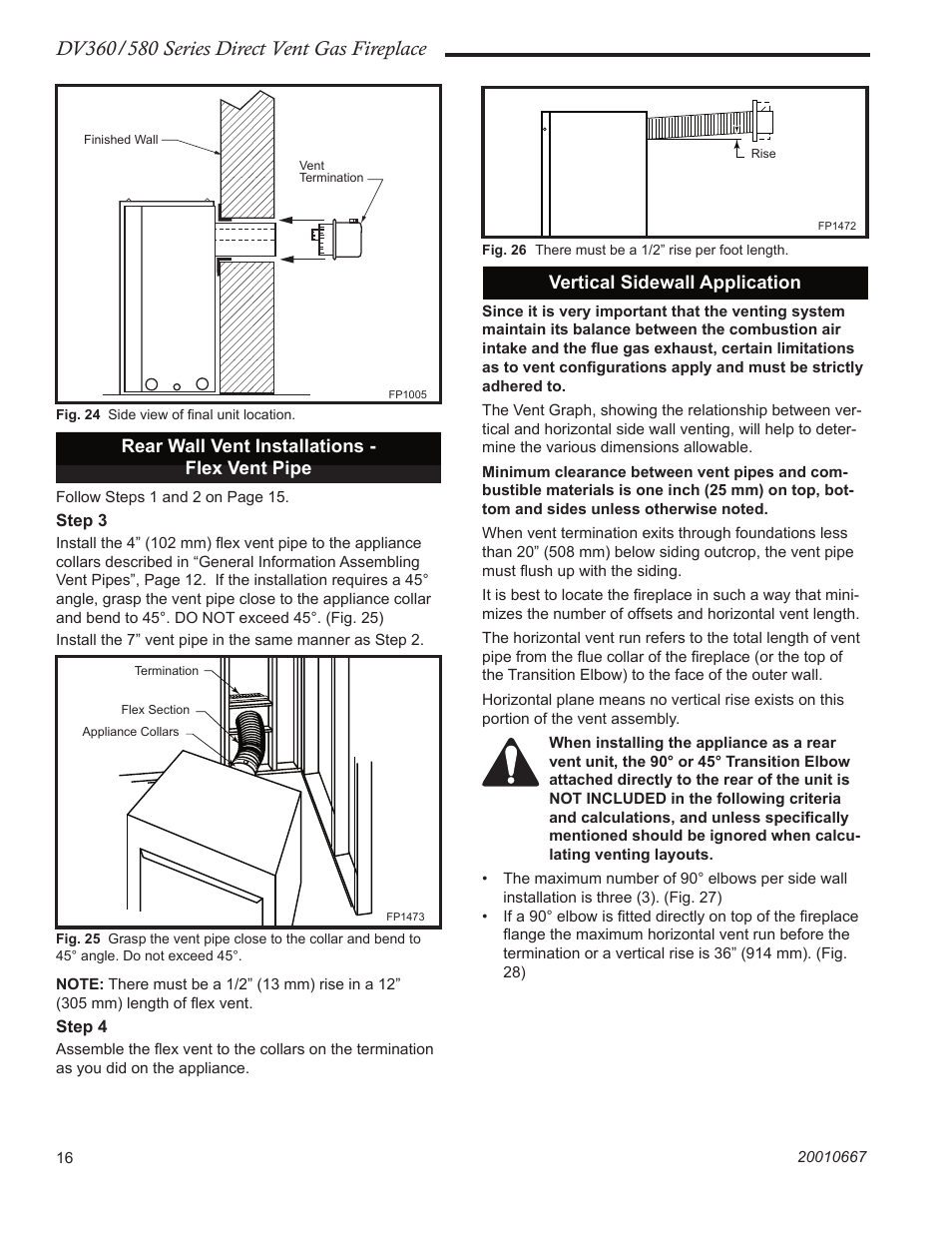 Rear wall vent installations - flex vent pipe, Vertical sidewall application | Vermont Casting DV580 User Manual | Page 16 / 56