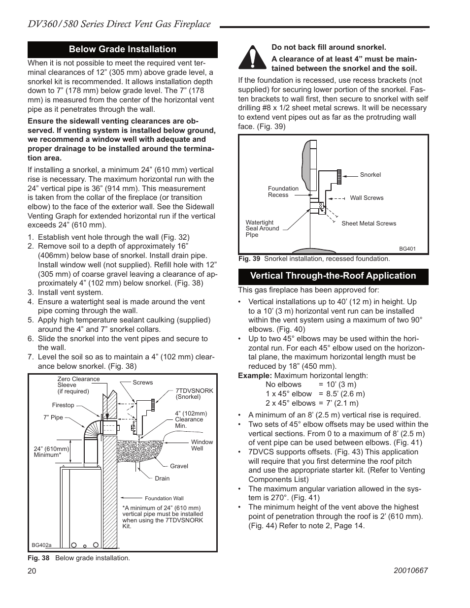 Below grade installation, Vertical through-the-roof application | Vermont Casting DV580 User Manual | Page 20 / 56