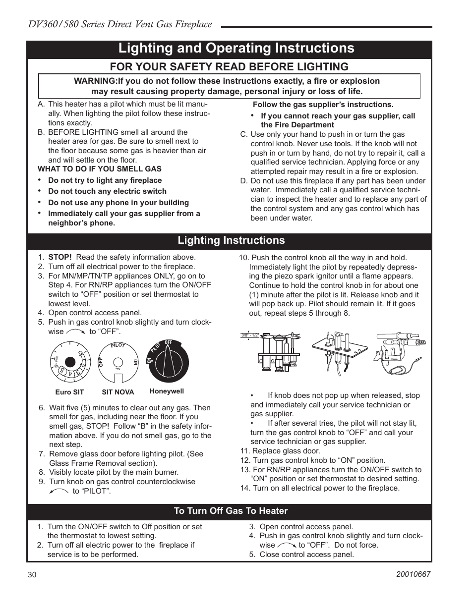 Lighting and operating instructions, For your safety read before lighting, Lighting instructions | Vermont Casting DV580 User Manual | Page 30 / 56