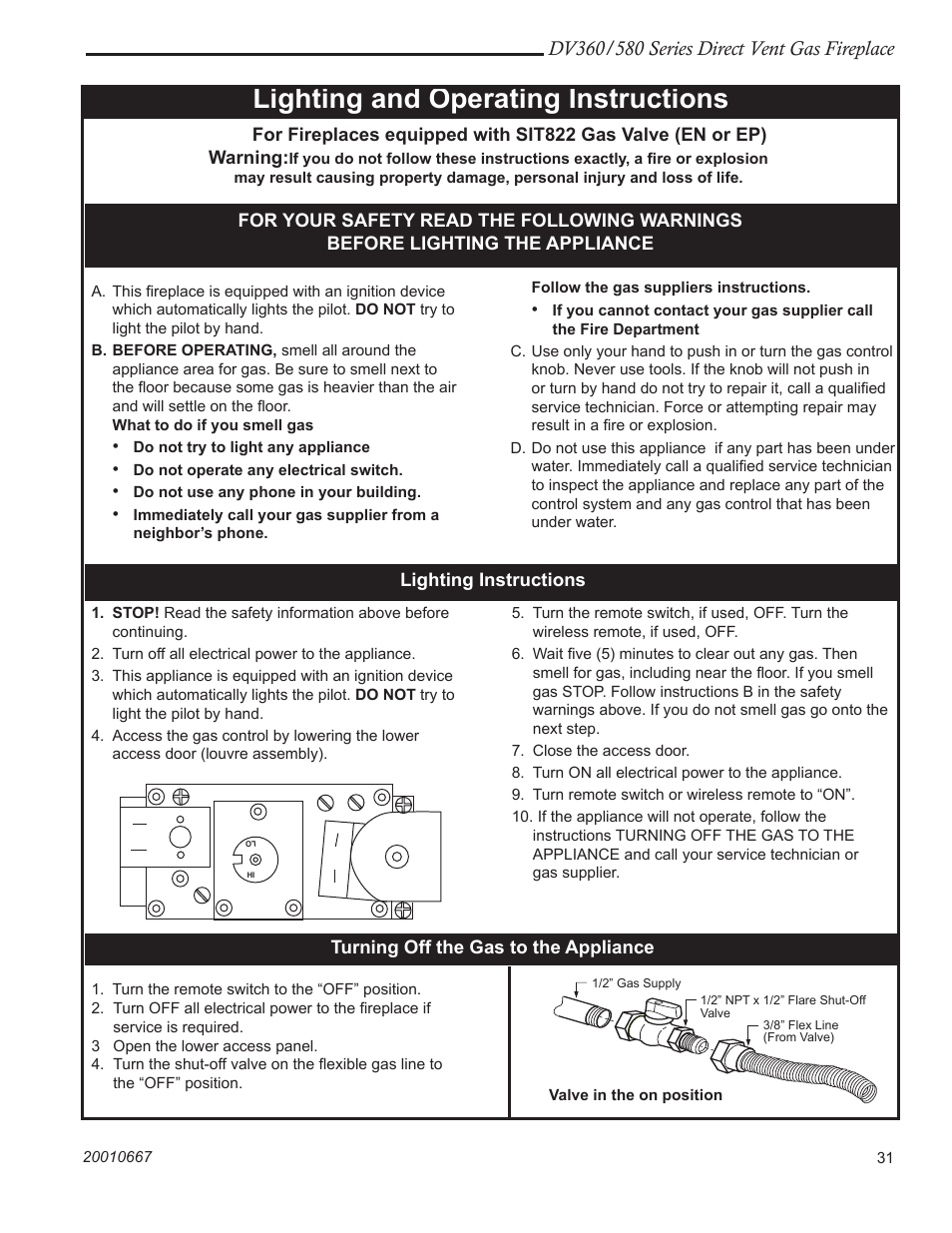 Lighting and operating instructions | Vermont Casting DV580 User Manual | Page 31 / 56